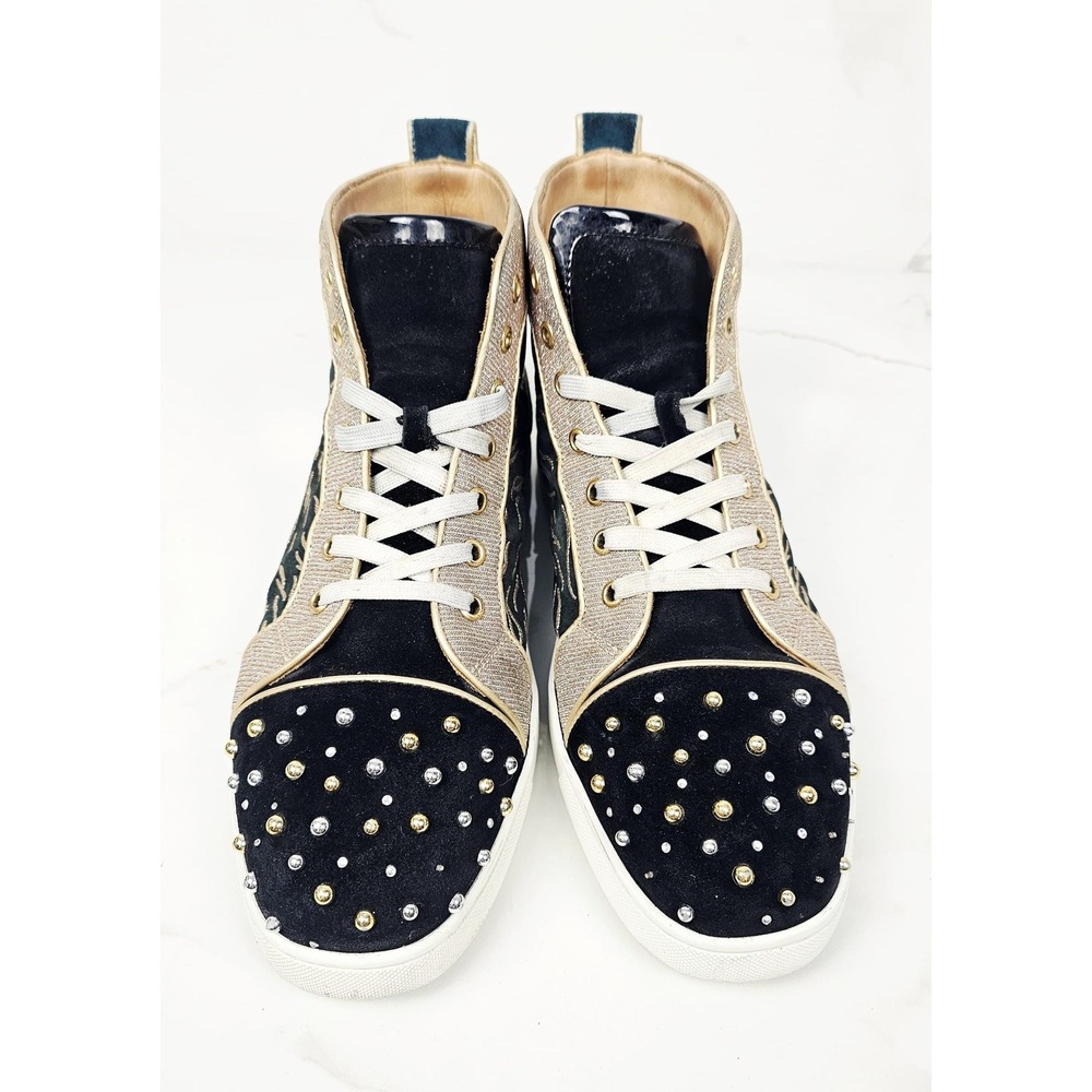 Christian Louboutin High Top Milkylou Sneakers Studded Blck Gold Suede Size 11.5 - Picture 5 of 11